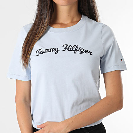 Tommy Hilfiger - Camiseta Reg Script 2589 Azul Claro, Mujer