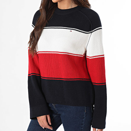 Tommy Hilfiger - Jersey de punto Cardi Mujer 0751 Azul Marino Blanco Rojo