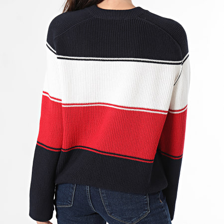 Tommy Hilfiger - Maglione donna Cardi Stitch 0751 Navy White Red