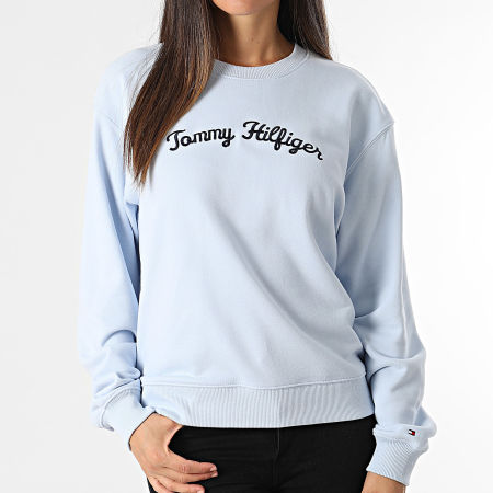 Tommy Hilfiger - Sudadera de cuello redondo para mujer Reg Script 2615 Azul claro