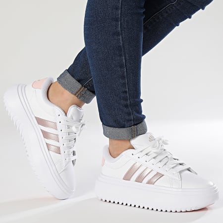 Adidas Performance - Grand Court Platform IH2425 Cloud White Sandy Pink Mettalic Sandy Pink Zapatillas Mujer