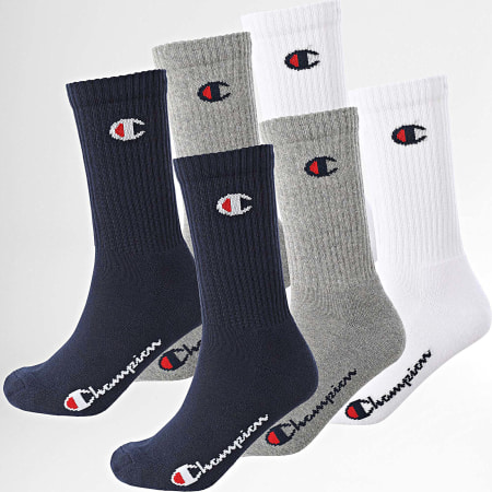 Champion - Lote de 6 pares de calcetines U20005 Navy White Heather Grey