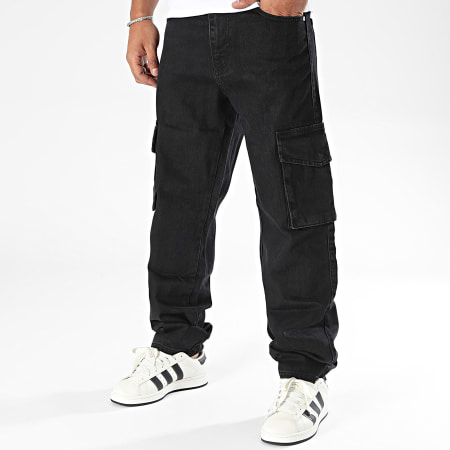 2Y Premium - Zwarte Relaxed Fit Jean Cargo Broek