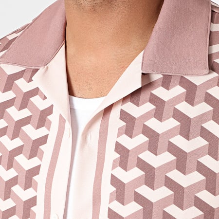 KZR - Camicia a maniche corte e pantaloncini da jogging marrone e rosa