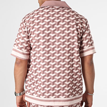 KZR - Camicia a maniche corte e pantaloncini da jogging marrone e rosa