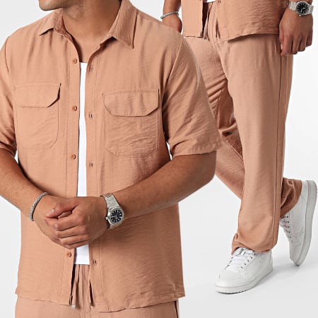 KZR - Set camicia e pantaloni a maniche corte marrone