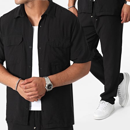 KZR - Ensemble Chemise Manches Courtes Et Pantalon Noir