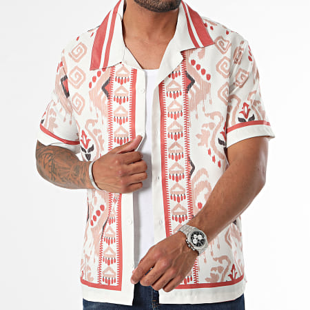 KZR - Camisa Manga Corta Beige Marrón Claro Rojo Ladrillo