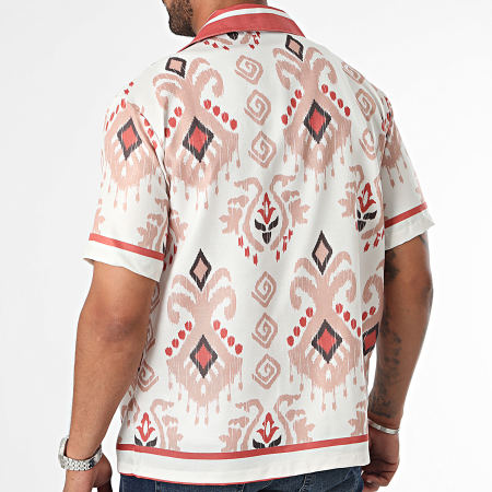 KZR - Camisa Manga Corta Beige Marrón Claro Rojo Ladrillo