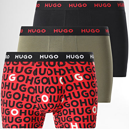 HUGO - Set di 3 boxer di design 50517887 Verde Khaki Nero Rosso