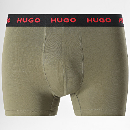 HUGO - Lot De 3 Boxers Design 50517887 Vert Kaki Noir Rouge