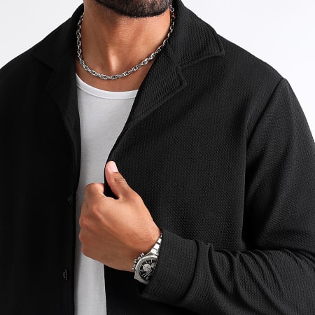LBO - Conjunto de camisa negra de manga larga y pantalón texturizado Waffle 1389