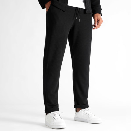 LBO - Conjunto de camisa negra de manga larga y pantalón texturizado Waffle 1389