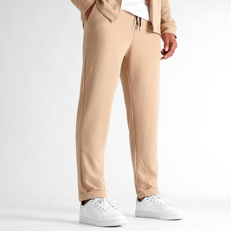 LBO - Conjunto de camisa de manga larga y pantalón texturizado Waffle 1390 Beige