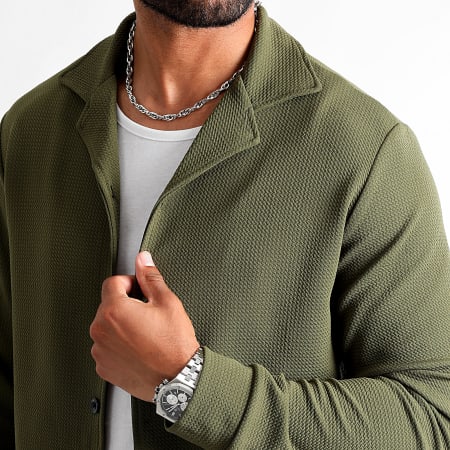 LBO - Ensemble Chemise Manches Longues Et Pantalon Texturé Waffle 1391 Vert Kaki