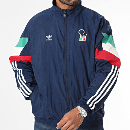 adidas - FIGC IY4628 Chaqueta con cremallera a rayas azul marino