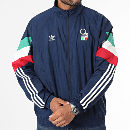 adidas - FIGC IY4628 Chaqueta con cremallera a rayas azul marino