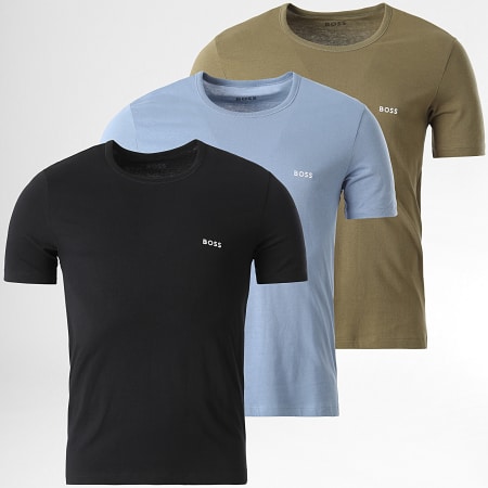 BOSS - Lot De 3 Tee Shirts 50517856 Noir Vert Kaki Bleu Clair