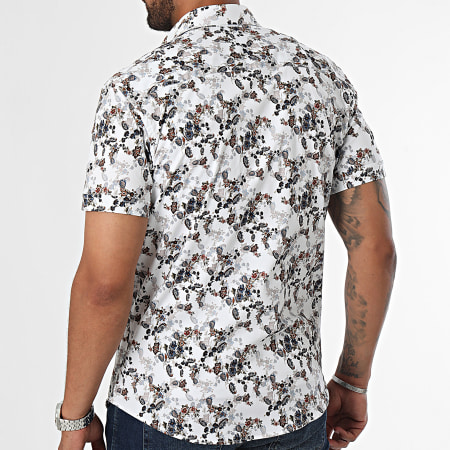 Classic Series - Blanco Marrón Azul Marino Floral Camisa Manga Corta