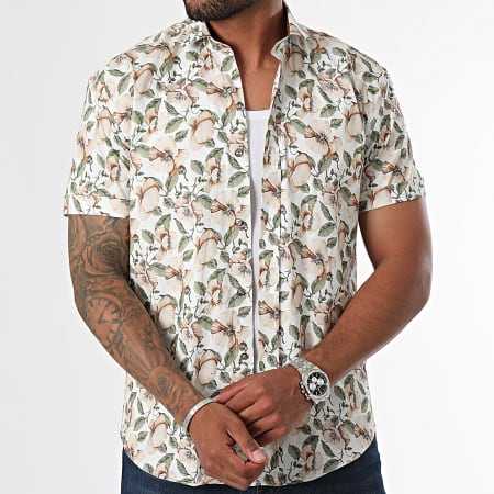 Classic Series - Korte mouwen shirt wit beige groen gebloemd