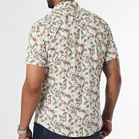 Classic Series - Korte mouwen shirt wit beige groen gebloemd