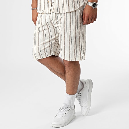 Classic Series - Conjunto de camisa de manga corta beige marrón y pantalón corto de jogging