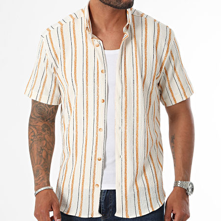 Classic Series - Beige Naranja Negro Camisa de rayas de manga corta