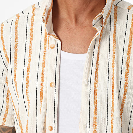 Classic Series - Camicia a maniche corte a righe nere e arancioni beige