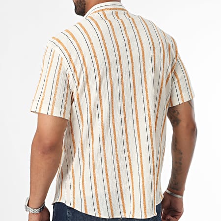 Classic Series - Beige Naranja Negro Camisa de rayas de manga corta