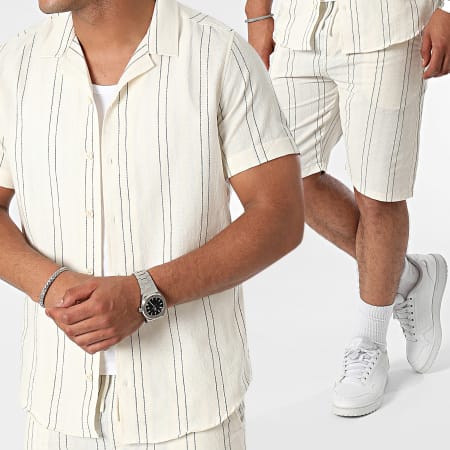 Classic Series - Conjunto Beige Negro De Camisa De Manga Corta Y Pantalones Cortos Jogging