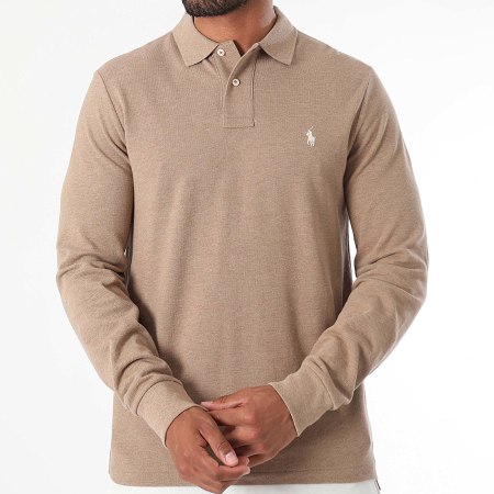 Polo Ralph Lauren - Polo manica lunga Classics Custom Slim Fit Beige