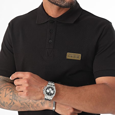 Versace Jeans Couture - Polo de manga corta Placket 77GAGT08-CJ01T Logo Negro Oro