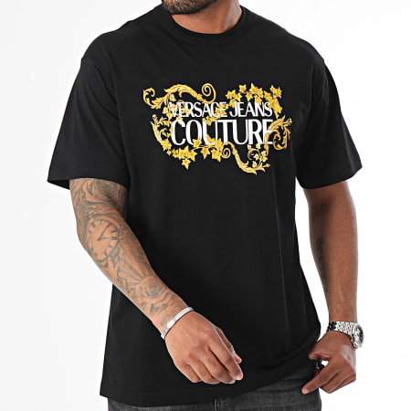 Versace Jeans Couture - Tee Shirt Logo Baroque 77GAHE05-CJ00E Noir Doré Renaissance