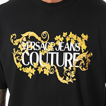 Versace Jeans Couture - Tee Shirt Logo Baroque 77GAHE05-CJ00E Noir Doré Renaissance