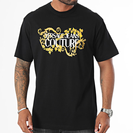 Versace Jeans Couture - Camiseta Logo Barroco 77GAHE05-CJ00E Negro Oro Renacimiento