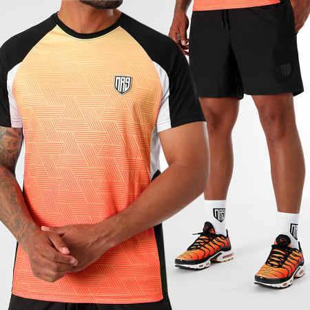 MA9 Mafia Nueve - Ensemble Tee Shirt Et Short De Bain Gradiente Orange Neon Faster Black