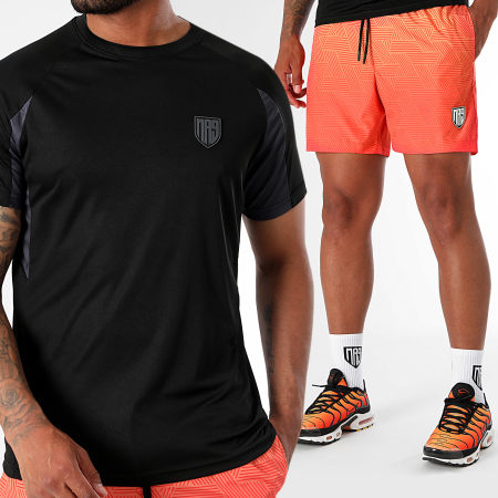 MA9 Mafia Nueve - Ensemble Tee Shirt Et Short De Bain Faster Black Gradiente Neon Orange