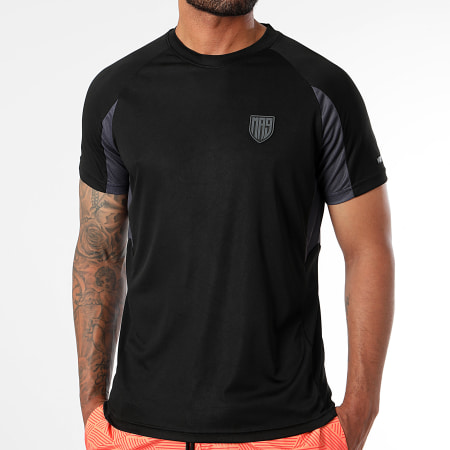 MA9 Mafia Nueve - Ensemble Tee Shirt Et Short De Bain Faster Black Gradiente Neon Orange