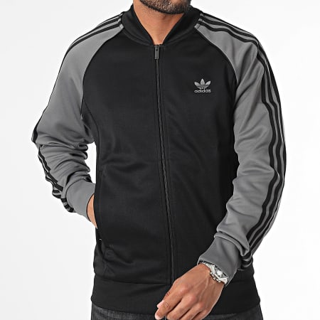 Adidas Originals - IY9858 Giacca con zip a righe nere e grigie