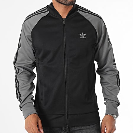 Adidas Originals - IY9858 Giacca con zip a righe nere e grigie