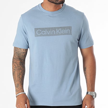 Calvin Klein - Tee Shirt Box Stripped Logo 3590 Bleu Clair