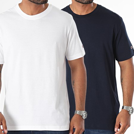 Champion - Lot De 2 Tee Shirts 220267 Blanc Bleu Marine