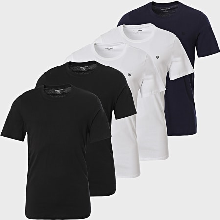 Jack And Jones - Lot De 5 Tee Shirts Brody Blanc Noir Bleu Marine