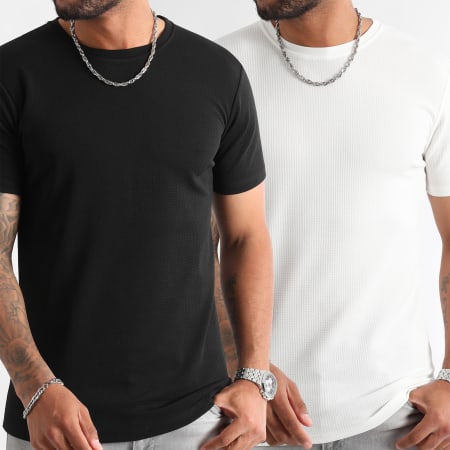 LBO - Lot De 2 Tee Shirts Texturés Waffle 1405 Noir Blanc