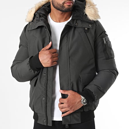 Schott NYC - Keyburn Parka con capucha de piel gris antracita