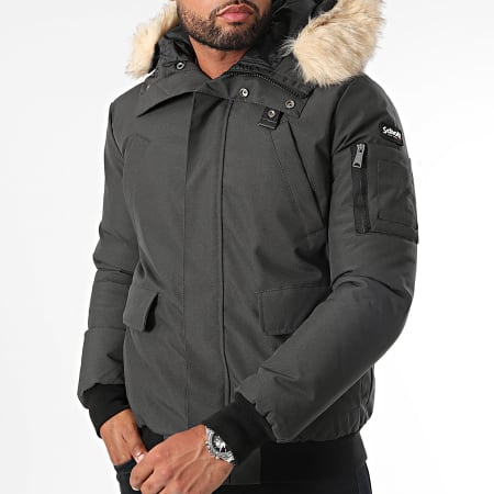 Schott NYC - Parka Capuche Fourrure Keyburn Gris Anthracite