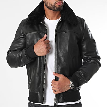 Schott NYC - Chaqueta de cuero de oficial Negro