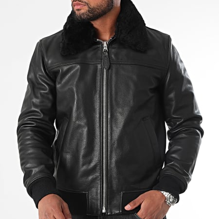 Schott NYC - Chaqueta de cuero de oficial Negro