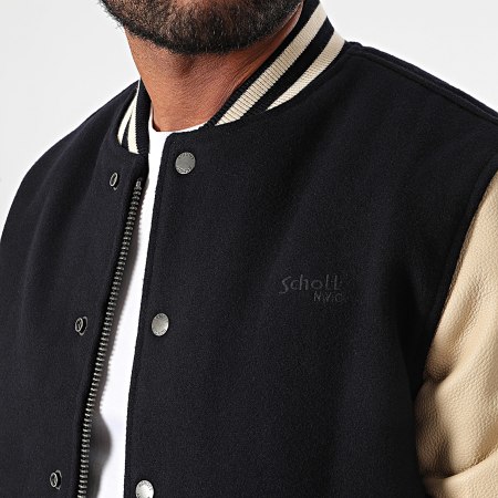 Blouson Varsity En Cuir Et Laine SCHOTT NYC - Modèle LC8705 - Pour Homme, Style Rétro Col Rib