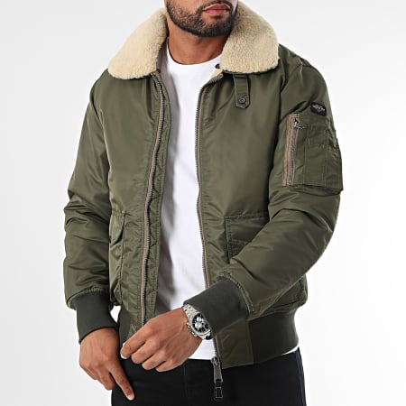 Schott NYC - Giacca bomber con collo di pelliccia verde cachi di Oharars